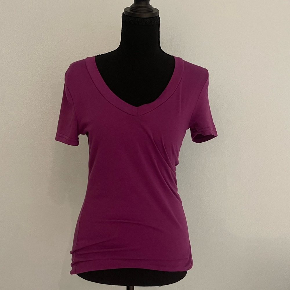 Women’s V-Neck Short Sleeve Top — Purple